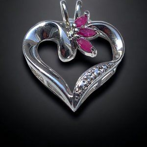 ROSS SIMONS‎ 925 Sterling Silver Ruby Diamond Heart Pendant 3g